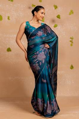 White chiffon abstract warli print  saree with unstitched blouse piece 2