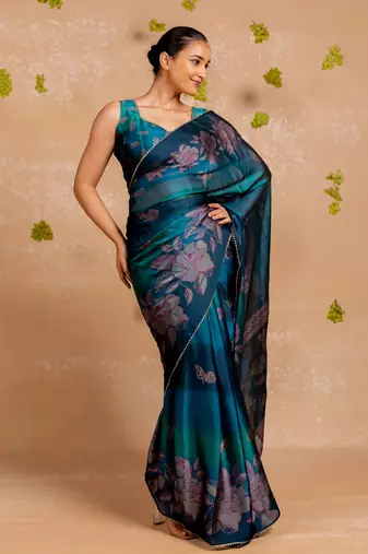 White chiffon abstract warli print  saree with unstitched blouse piece