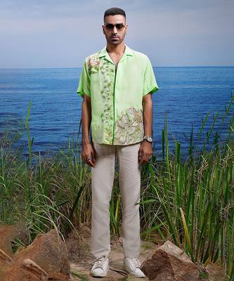 Tropical oasis cuban embroidered linen shirt 1