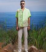 Tropical oasis cuban embroidered linen shirt