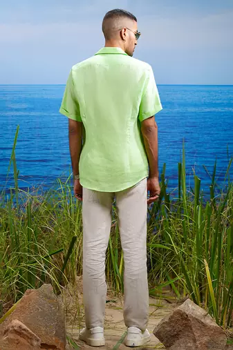 Tropical oasis cuban embroidered linen shirt