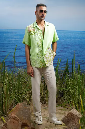Tropical oasis cuban embroidered linen shirt