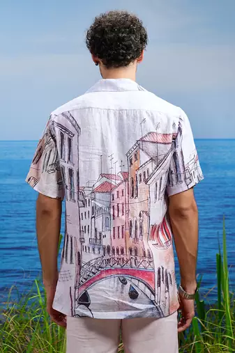 Venice dreamscape linen cuban shirt