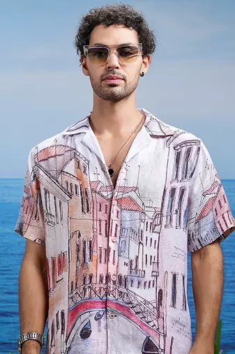 Venice dreamscape linen cuban shirt
