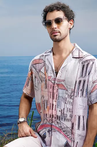 Venice dreamscape linen cuban shirt