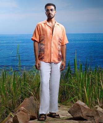 Sunset stitch tapestry embroidered linen shirt 1