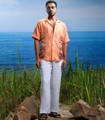 Sunset stitch tapestry embroidered linen shirt