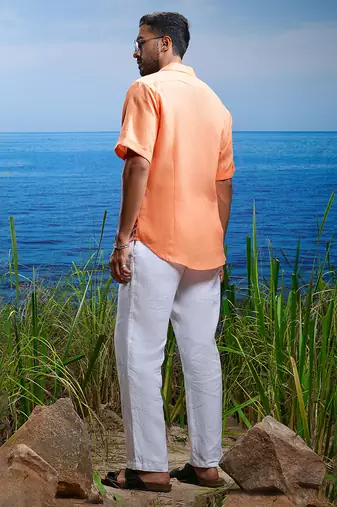 Sunset stitch tapestry embroidered linen shirt