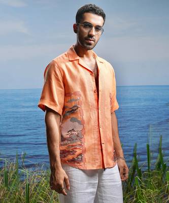 Sunset stitch tapestry embroidered linen shirt 3