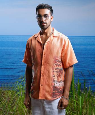 Sunset stitch tapestry embroidered linen shirt 4