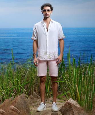 Palm oasis embroidered linen shirt 1