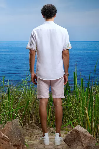Palm oasis embroidered linen shirt