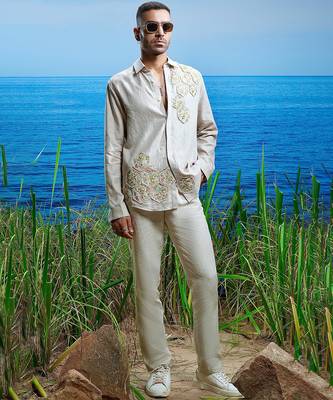 Sahara petal embroidered linen shirt 1