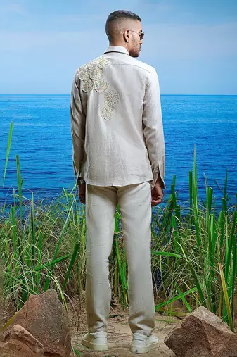 Sahara petal embroidered linen shirt