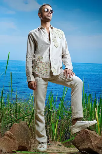 Sahara petal embroidered linen shirt