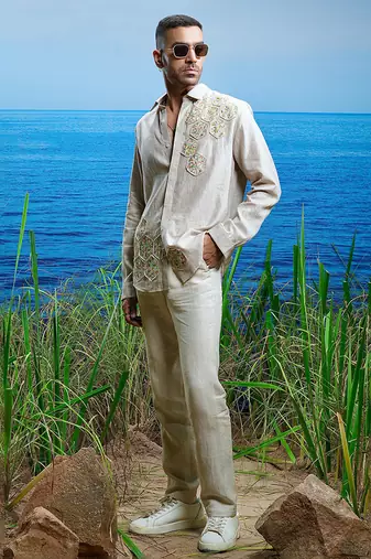 Sahara petal embroidered linen shirt