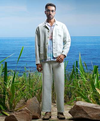 Sage green herringbone linen coord set 1