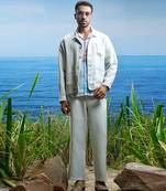 Sage green herringbone linen coord set