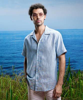 Oceanic calm cuban embroidered linen shirt. 2