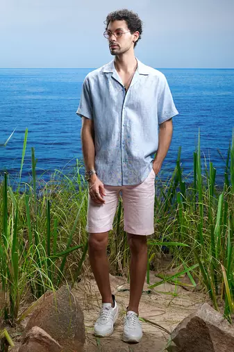 Oceanic calm cuban embroidered linen shirt.