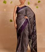 Dusty wine chiffon floralbadhani print  saree with unstitched blouse piece
