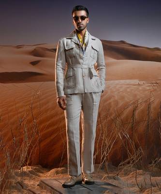 Desert oasis herringbone linen safari suit 1