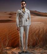 Desert oasis herringbone linen safari suit