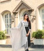 Women Rayon Print Straight Kurta With Pant And Dupatta Suit Set 