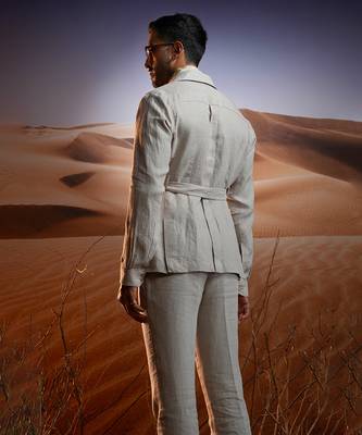Desert oasis herringbone linen safari suit 2