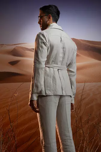 Desert oasis herringbone linen safari suit
