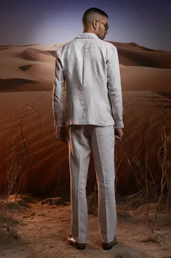 Desert oasis herringbone linen safari suit