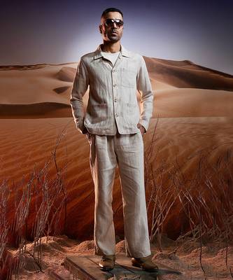 Beige herringbone linen coord set 1