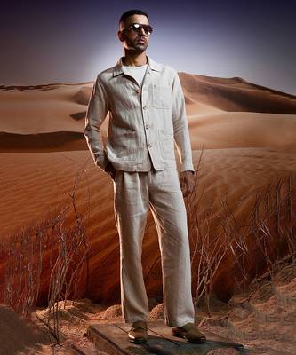 Beige herringbone linen coord set 2