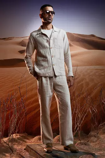 Beige herringbone linen coord set