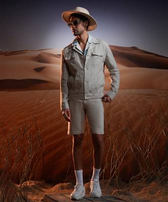 Natural chalk stripe linen cuban collar jacket 1