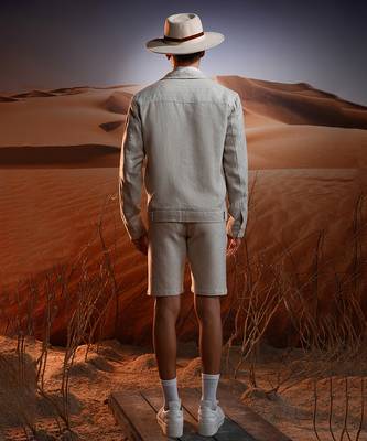 Natural chalk stripe linen cuban collar jacket 2