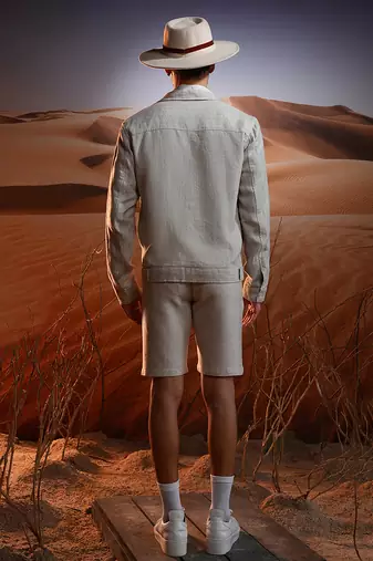 Natural chalk stripe linen cuban collar jacket