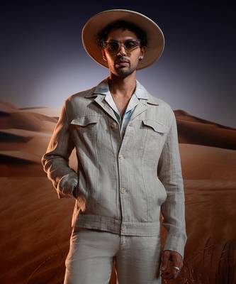 Natural chalk stripe linen cuban collar jacket 4