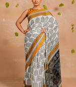 White chiffon abstract warli print  saree with unstitched blouse piece