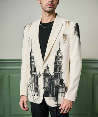 Ivory cityscape hand-painted ceremonial suit 3