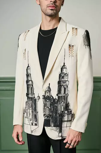 Ivory cityscape hand-painted ceremonial suit