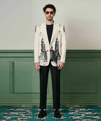 Ivory cityscape hand-painted ceremonial suit 4