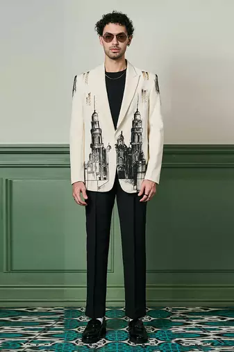 Ivory cityscape hand-painted ceremonial suit