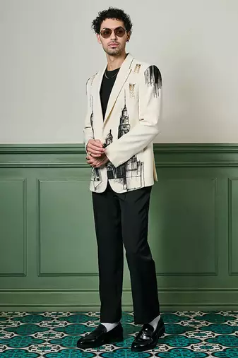 Ivory cityscape hand-painted ceremonial suit