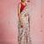 Off white cotton blend floral print pom pom lace border saree with unstitched blouse piece