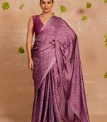 Dusty purple chiffon chevron print  saree with unstitched blouse piece