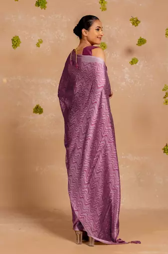 Dusty beige chiffon geometric paisley print  saree with unstitched blouse piece