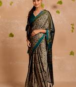 Dark dusty biege chiffon warli print  saree with unstitched blouse piece