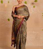 Dark dusty biege chiffon warli print  saree with unstitched blouse piece