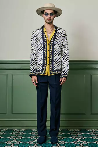 Aztec geometry habutai silk shirt